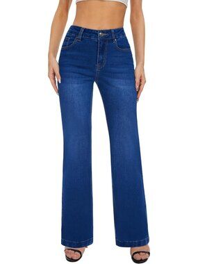 High Waisted Wide Leg Baggy Stretch Denim Jeans for Women - Trendy Casual Style